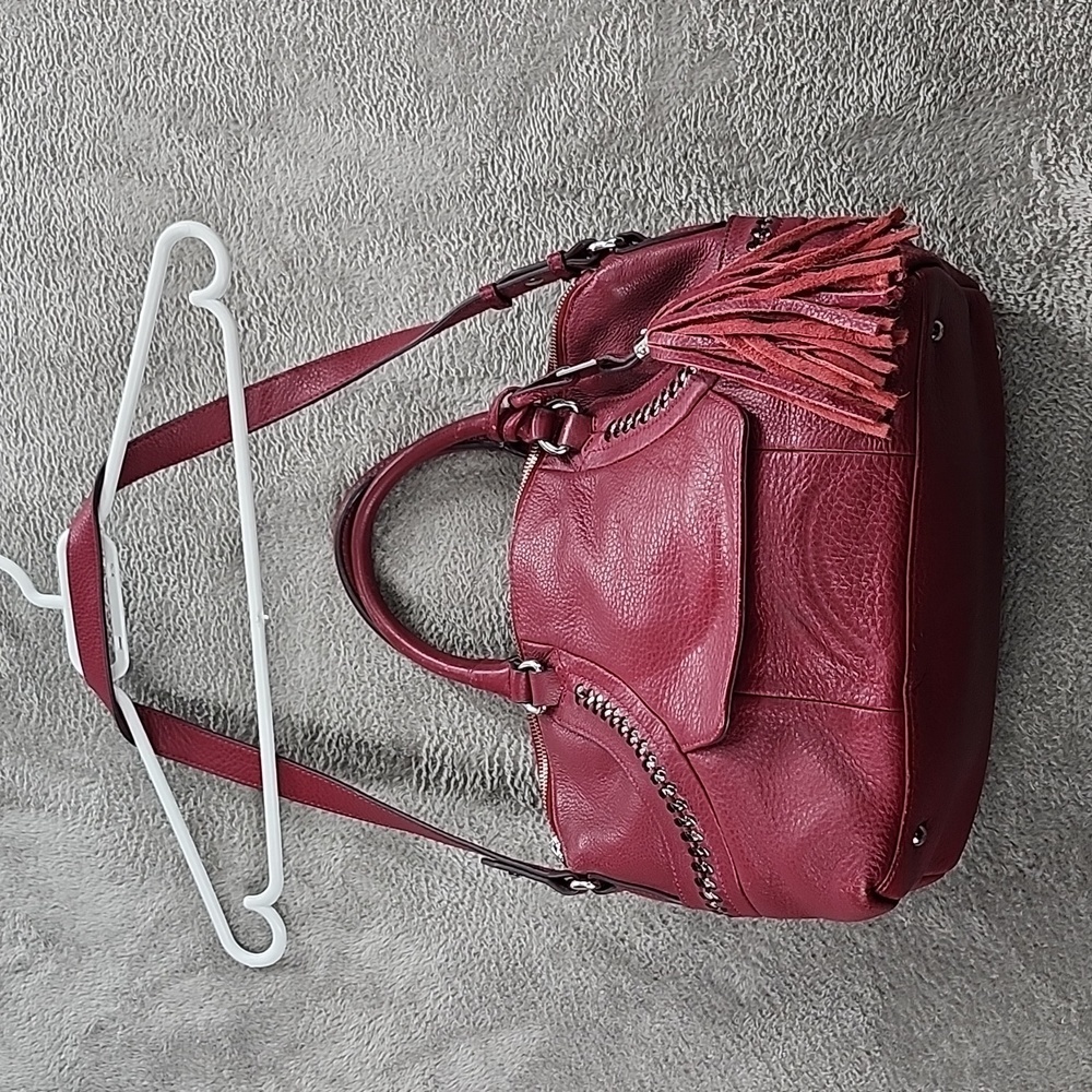 Aimee Kestenburg Red Purse 100% Genuine Pebbled Leather Burgundy Tassel Shoulder